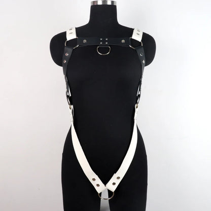 Men Chest Harness Belt Black and White Punk Body Harness Belt, Buckle Clothes Outfits Shoulder Straps Nightclub Cosplay Clubwear