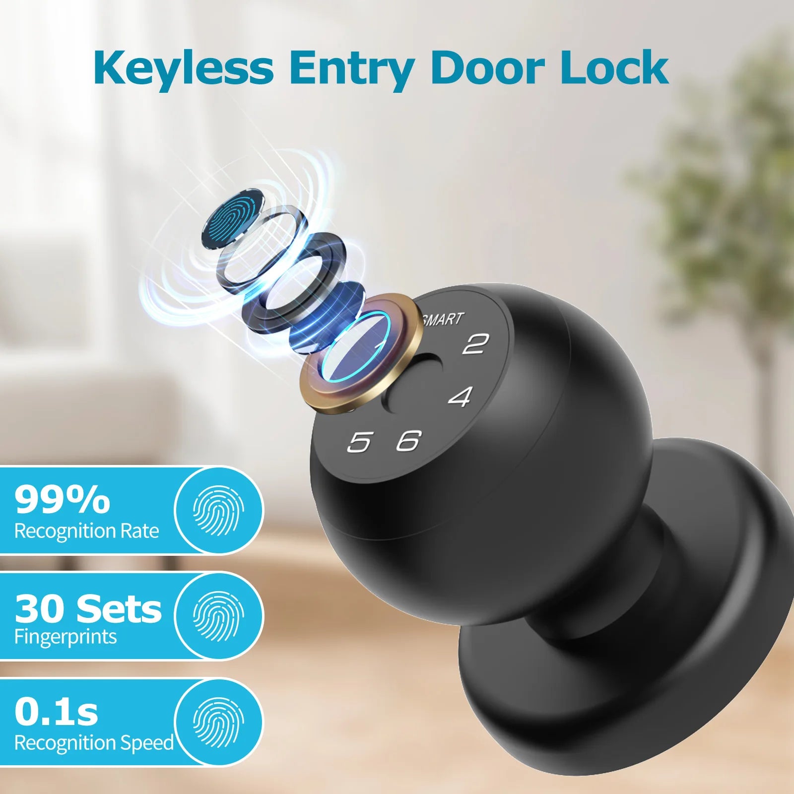 Viladepot Smart Lock Fingerprint Door Lock App Control TYPE-C Interface Passcode Unlock Electronic Touchscreen Keypad Indoor