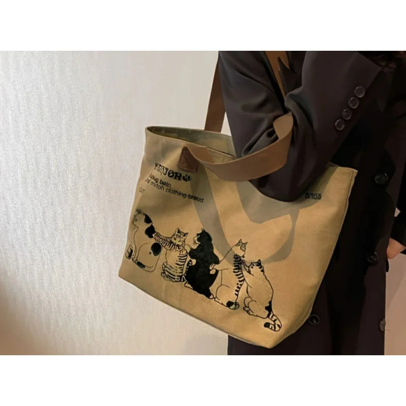 Women Canvas Tote Bag with Top Zipper, 35x25cm A4 Capacity, Casual Shoulder Handbag For Work Commuting by Arcnex