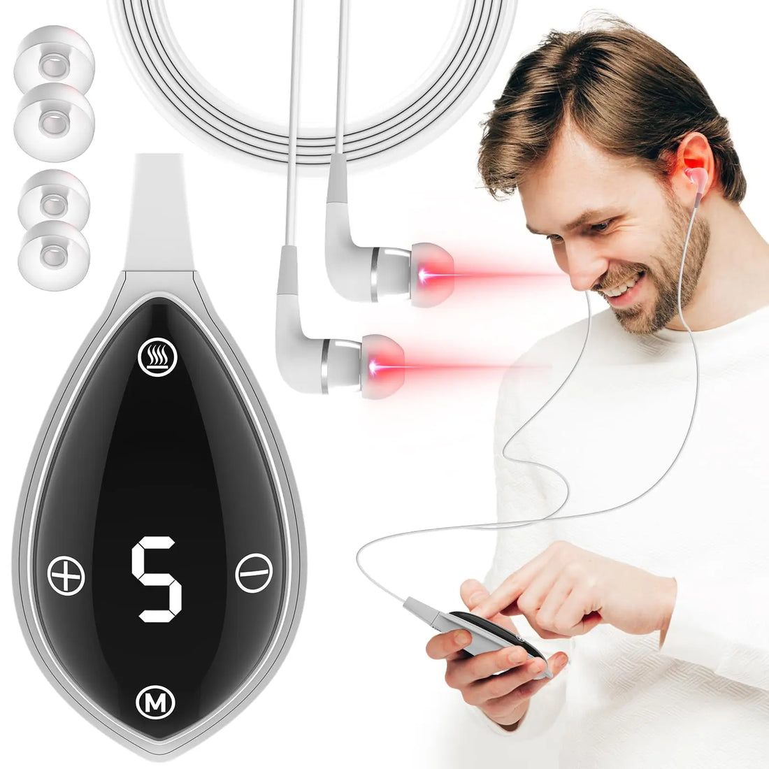 Laser Therapy for Tinnitus Portable Red Light Therapy for Ears 650NM Otitis Media&amp;Deafness&amp;Ear Canal Laser Irradiator Reduce Tin
