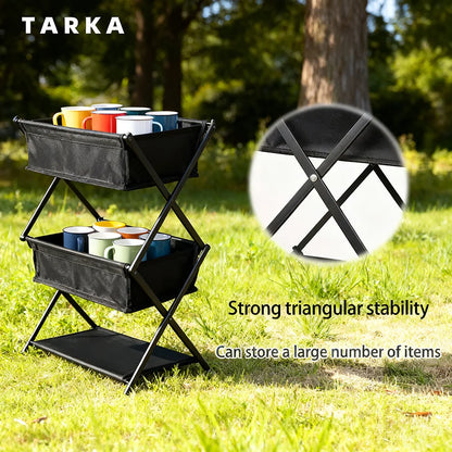 TARKA Camping New Storage Rack Three-Layer Shelf Folding Storage Rack For Outdoor Barbecue Storage Rack Multifunctional Shelf