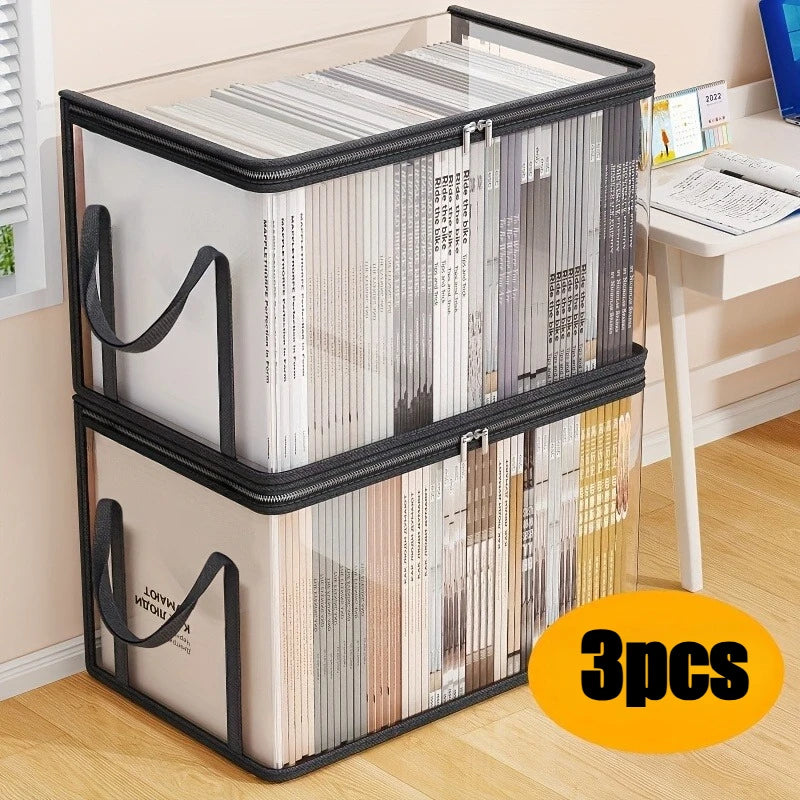 3PCS Heavy-duty Transparent Storage Box with Flip Cover - Space Saving Stackable Design, Suitable for Books, Clothing, Toys
