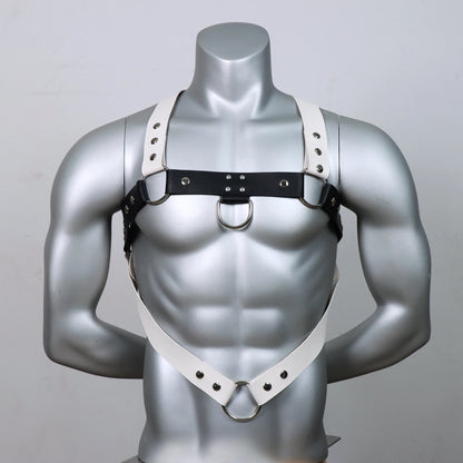 Men Chest Harness Belt Black and White Punk Body Harness Belt, Buckle Clothes Outfits Shoulder Straps Nightclub Cosplay Clubwear