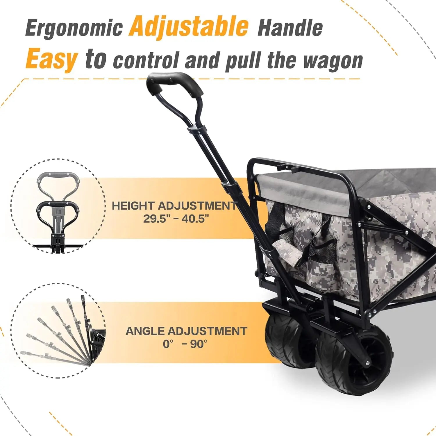 Collapsible Wagon Cart Heavy Duty Foldable Beach Wagon with Big Wheels for Sand All Terrain Utility Beach Cart for Sand