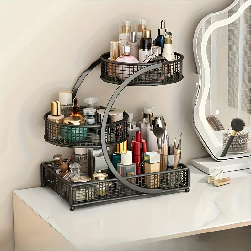 1pc Painted Bronze Metal Cosmetic Rack: Portable Countertop, No Assembly, Modern Style, for Lipsticks &amp; Skincare