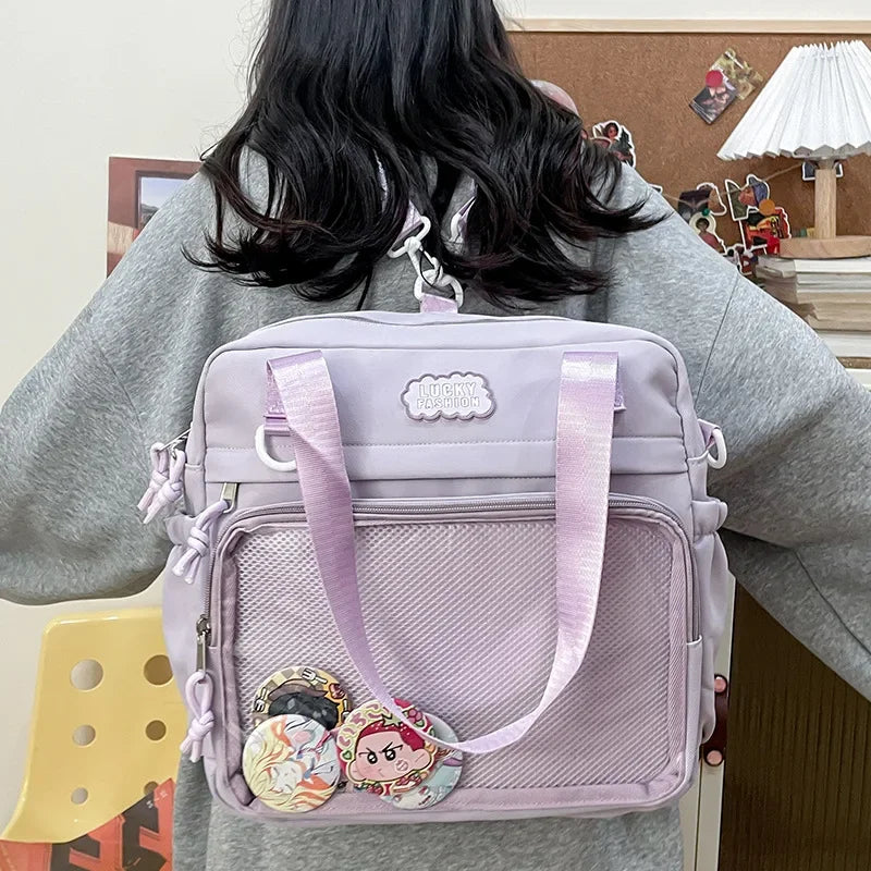 Multifunctional Shoulder Crossbody Bag with Large Capacity for Students To Attend Classes and Tutoring Tote Bag for Girls