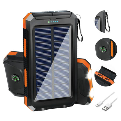 Solar Power Bank Portable Solar Charger Waterproof Dual 5V USB Ports 2 LED Light Flashlight For Cell IPhone Outdoor