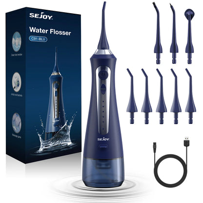 SEJOY Portable Electric Water Flosser Irrigator Dental Teeth Whitening strips 230ML Tank 5 Modes 5 Jet Tips For Home Travel