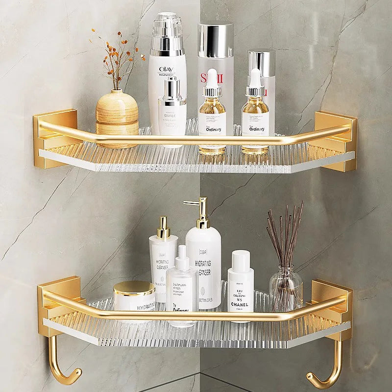 Acrylic Bathroom Shelves Wall Mounted Non Grilling Shampoo Organizer Corner Hanging Shower Storage Shelf Adhesive Bath Room Rack