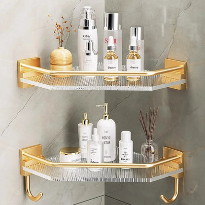 Acrylic Bathroom Shelves Wall Mounted Non Grilling Shampoo Organizer Corner Hanging Shower Storage Shelf Adhesive Bath Room Rack
