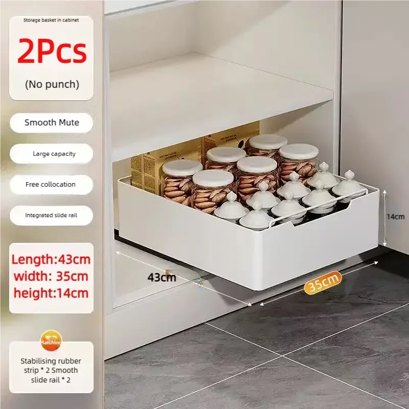 Pull Out Cabinet Organizer with Slide Rails Storage Rack