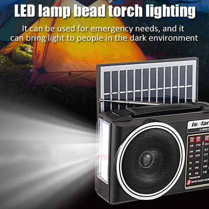 Portable FM/AM/SW Radio Solar Charging Multi Band Emergency Radios Receiver Bluetooth Speaker with Flashlight TF USB for Walk