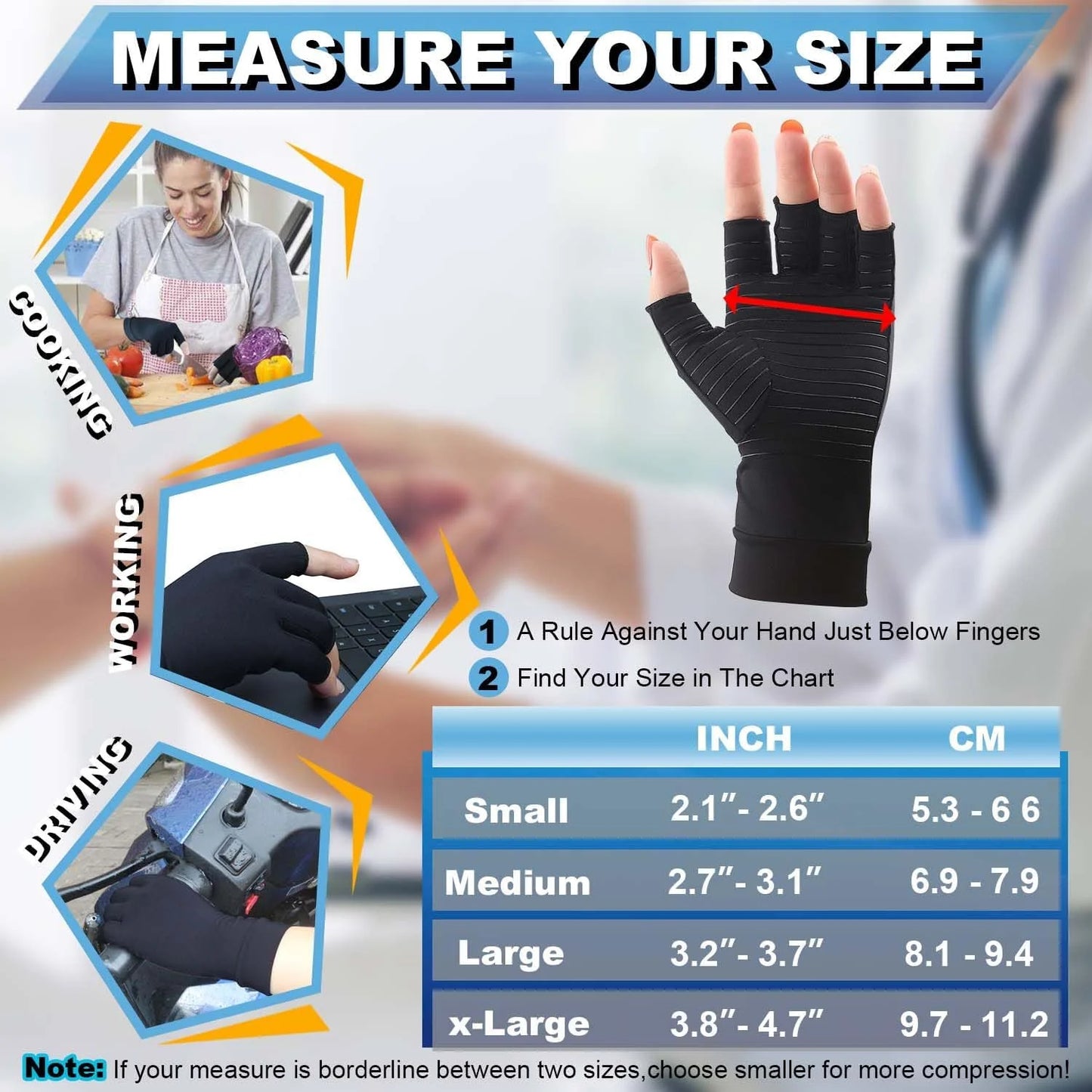 1Pair Unisex Fingerless Arthritis Gloves Wrist Brace Hand Support for Carpal Tunnel Pain Relief And Swelling Men And Women