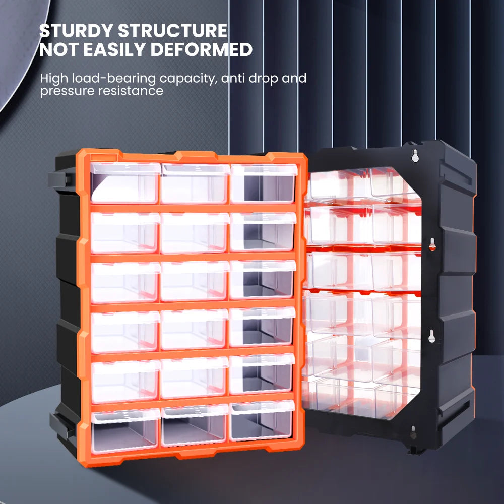 AIRAJ Multi-Drawer Storage Organizer - 18 Slots, Plastic Parts &amp; Crafts Cabinet for Desk or Wall Mount, Ideal for Hardware, Bead