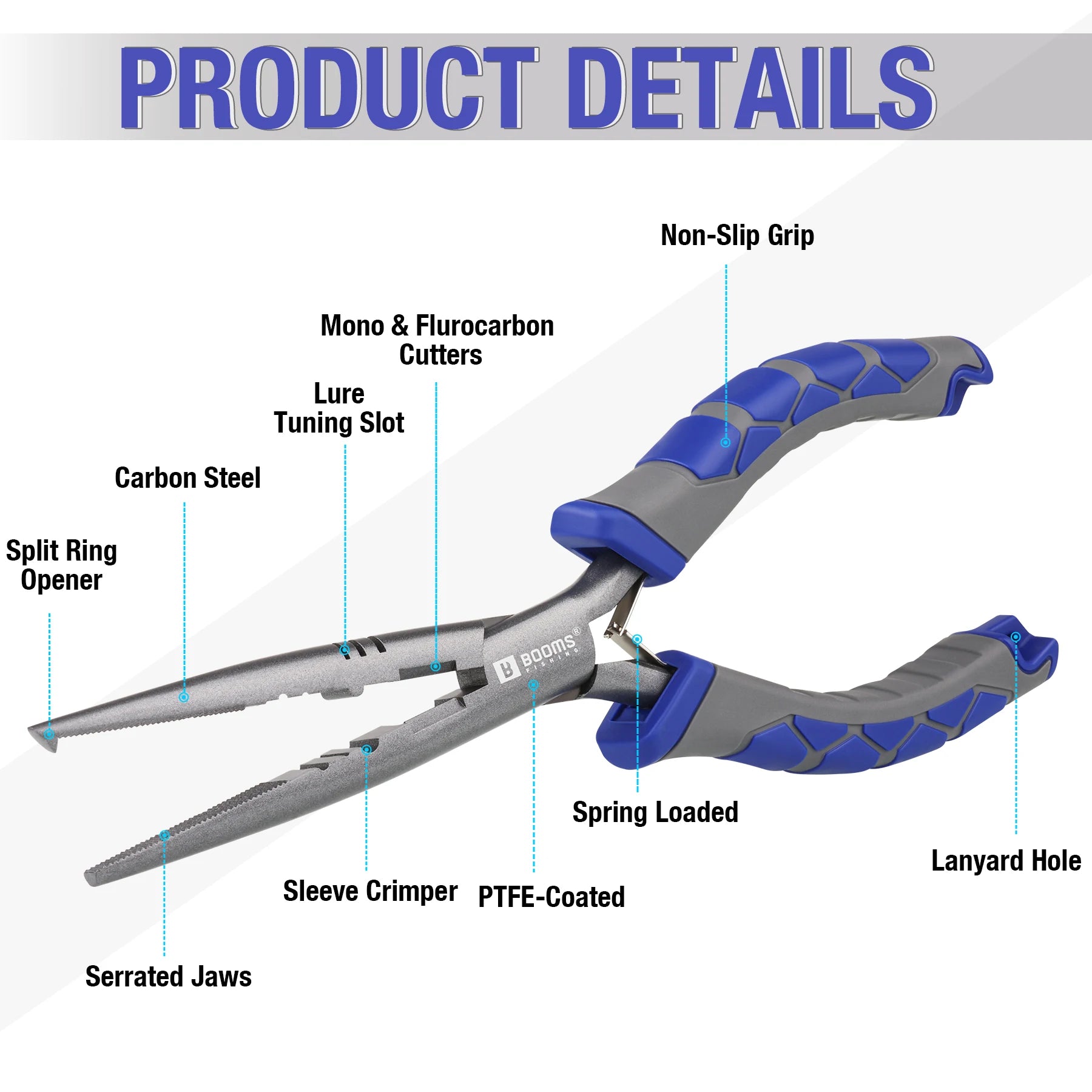 Booms Fishing XW10 Fishing Pliers Nose Hook Remover Tool Carbon Steel Line Cutter Scissors 9in/23cm Fishing Tools Tongs