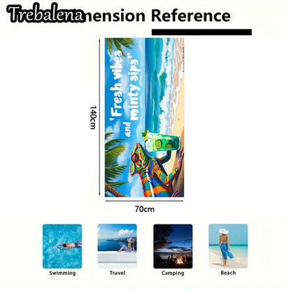 30*60inch Ultra-Soft Beach Towel with Tropical Chameleon Fresh Vibes Beach Towel
