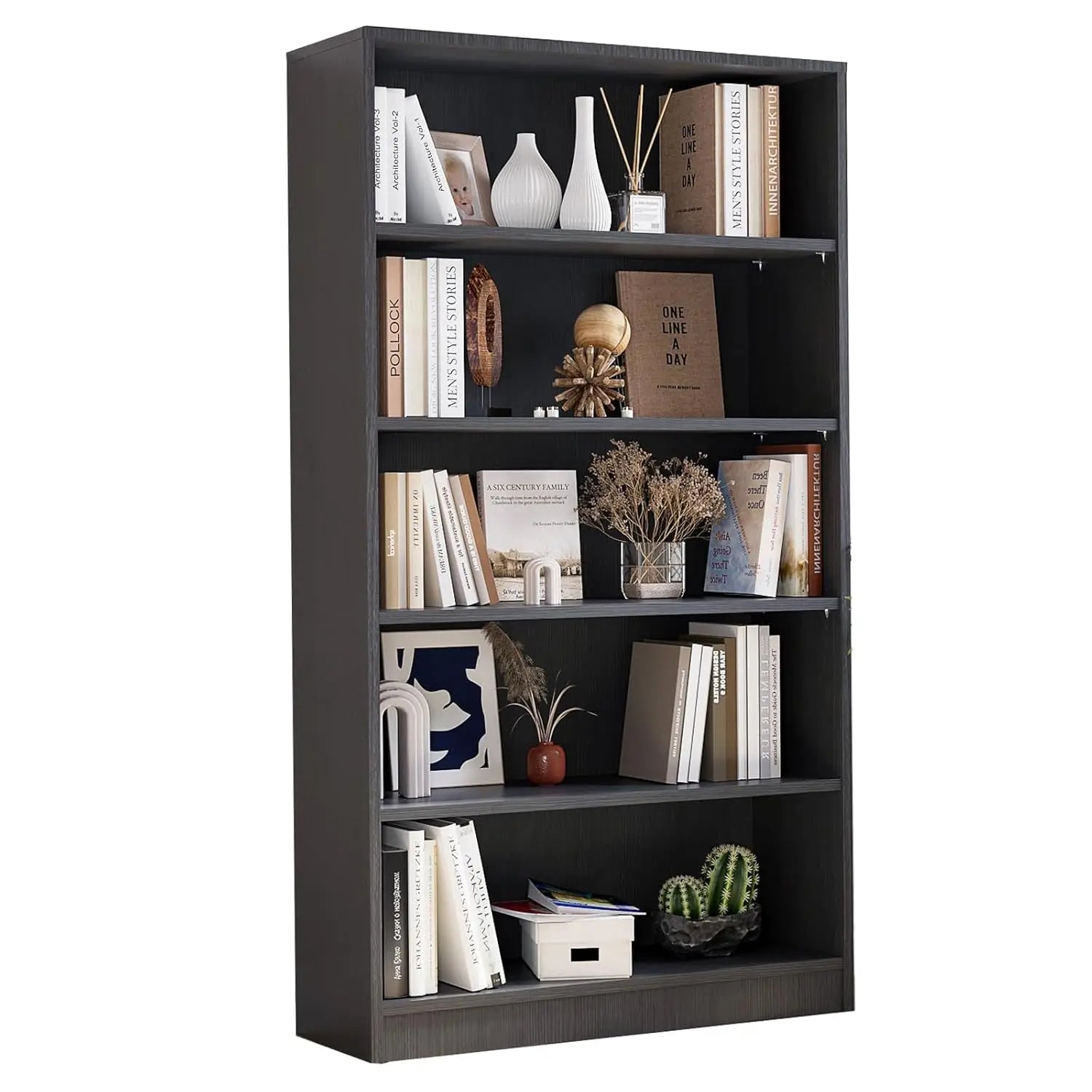 60 Inch Tall Bookcase,5 Shelf Bookshelves,Adjustable Bookshelf for Home Office,Black, Customized