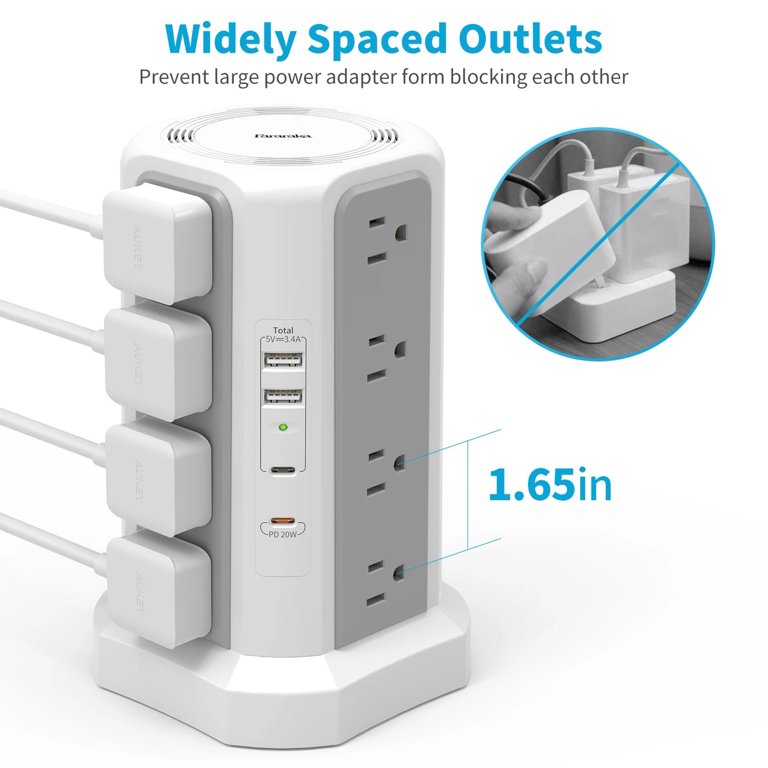 US 4-layer 3m extension tower plug-in board with PD fast charging, suitable for office, home, school and other scenarios