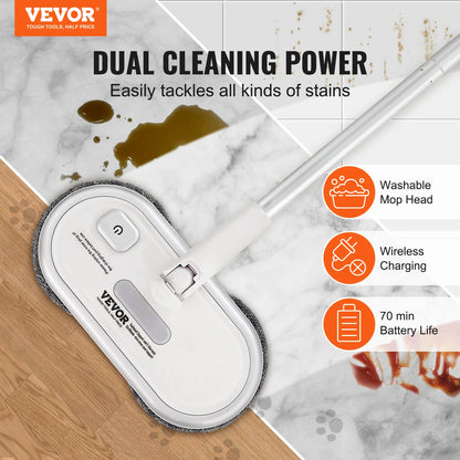 VEVOR Cordless Electric Mop Up to 40/70 mins Battery Electric Spin Mop with Dual Mop Heads for Hardwood/Tile Floor Cleaning