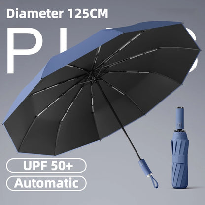 Windproof Automatic Folding Umbrella, 125CM Diameter Large Rain Umbrella, Sun UV UPF50+ Protection Umbrellas for Man and Women
