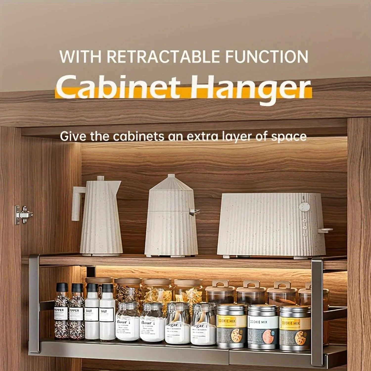 Hanging Under Shelf Storage Basket, Adjustable Width Under Cabinet Add-on Storage Racks, Heavy Duty Slide-in Baskets Organizer