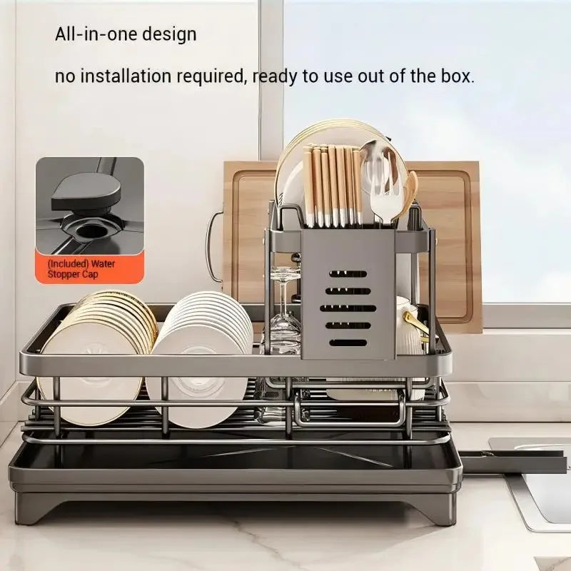 Stainless Steel Dish Drying Rack with Drainboard, Over Sink Plate Organizer for Kitchen Storage &amp; Organization