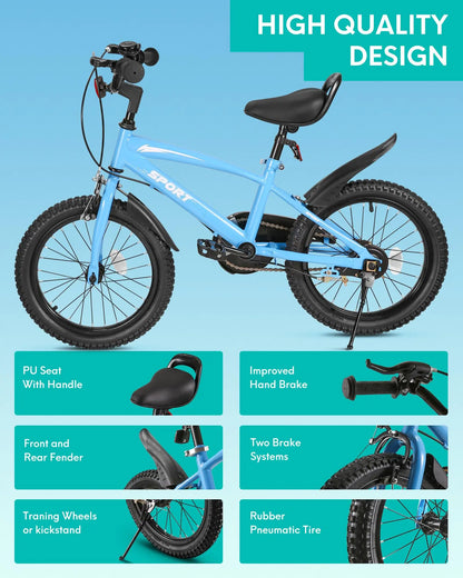 16 Inch Kids Bike with Training Wheels &amp; Kickstand Children