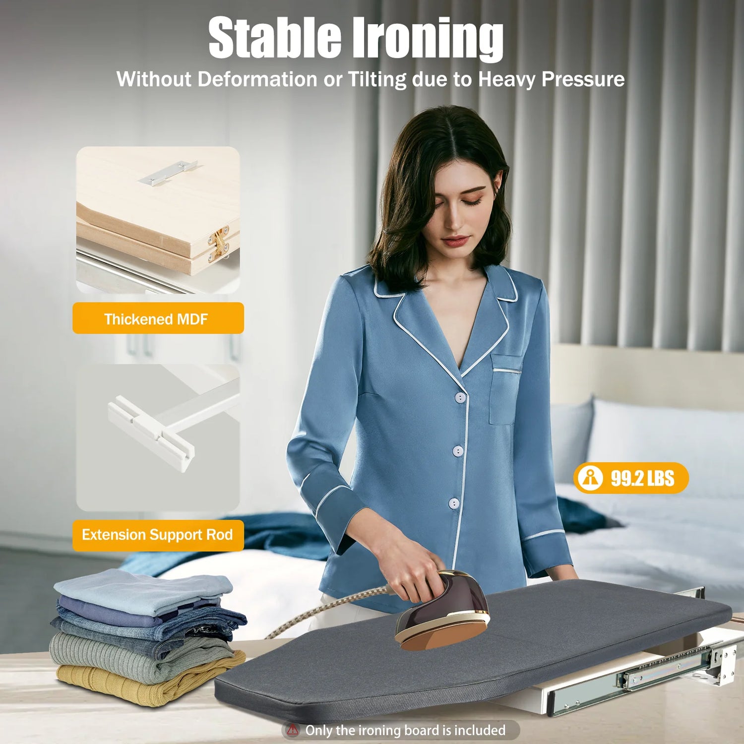 Foldable Ironing Board, Retractable Cabinet Mount, Push-Pull Sturdy Metal Frame  80x29.5cm / 31.5x11.6in (Gray)