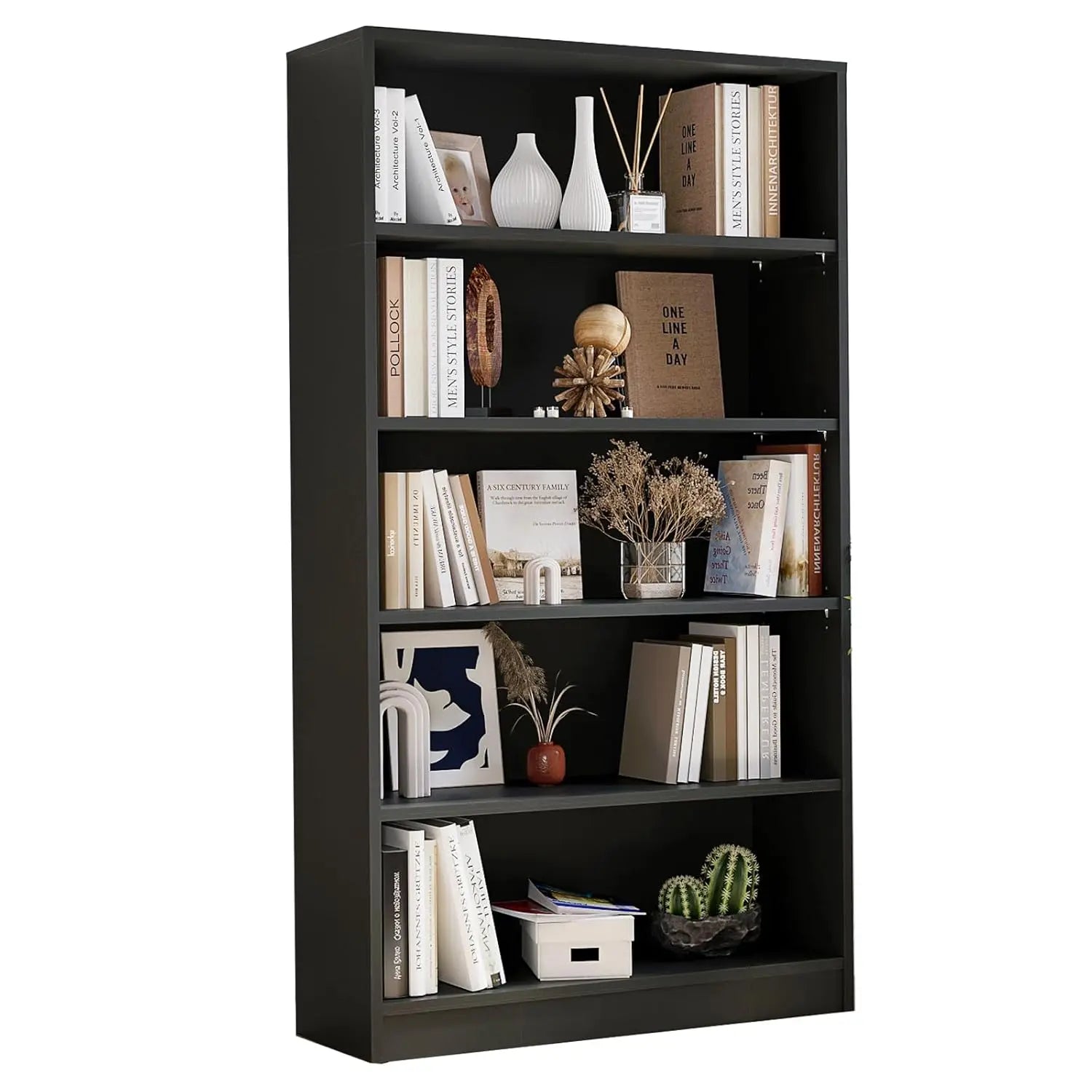 60 Inch Tall Bookcase,5 Shelf Bookshelves,Adjustable Bookshelf for Home Office,Black, Customized