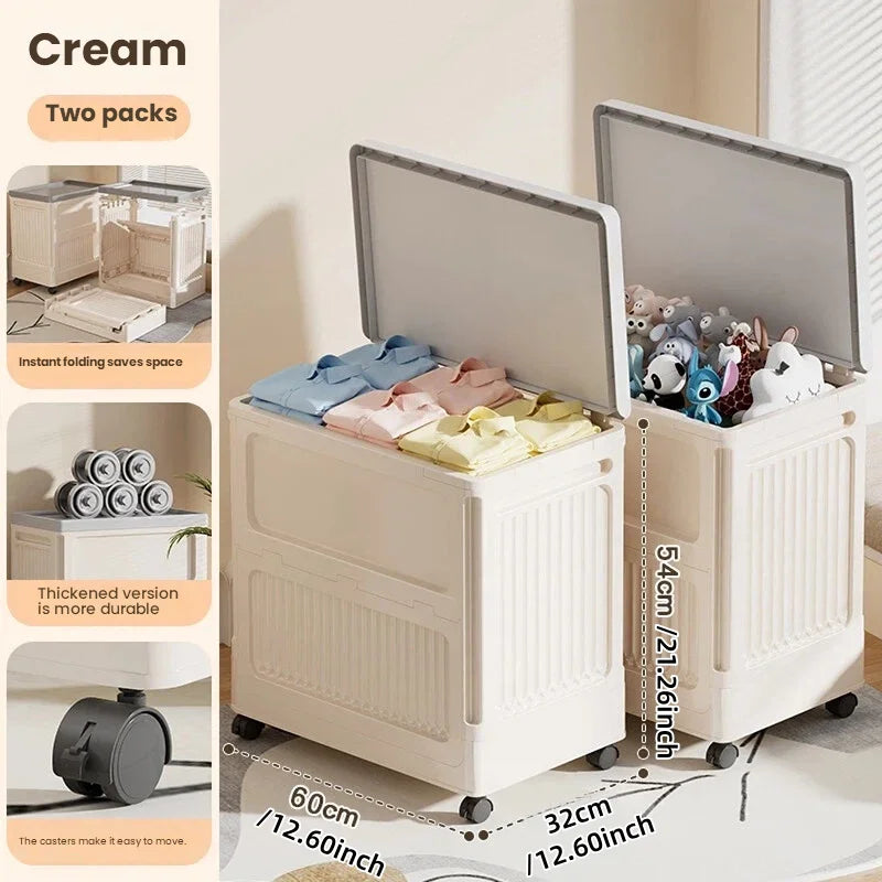 Foldable wheeled dust-proof flip cover storage box, household large-capacity plastic storage box for clothes and quilts