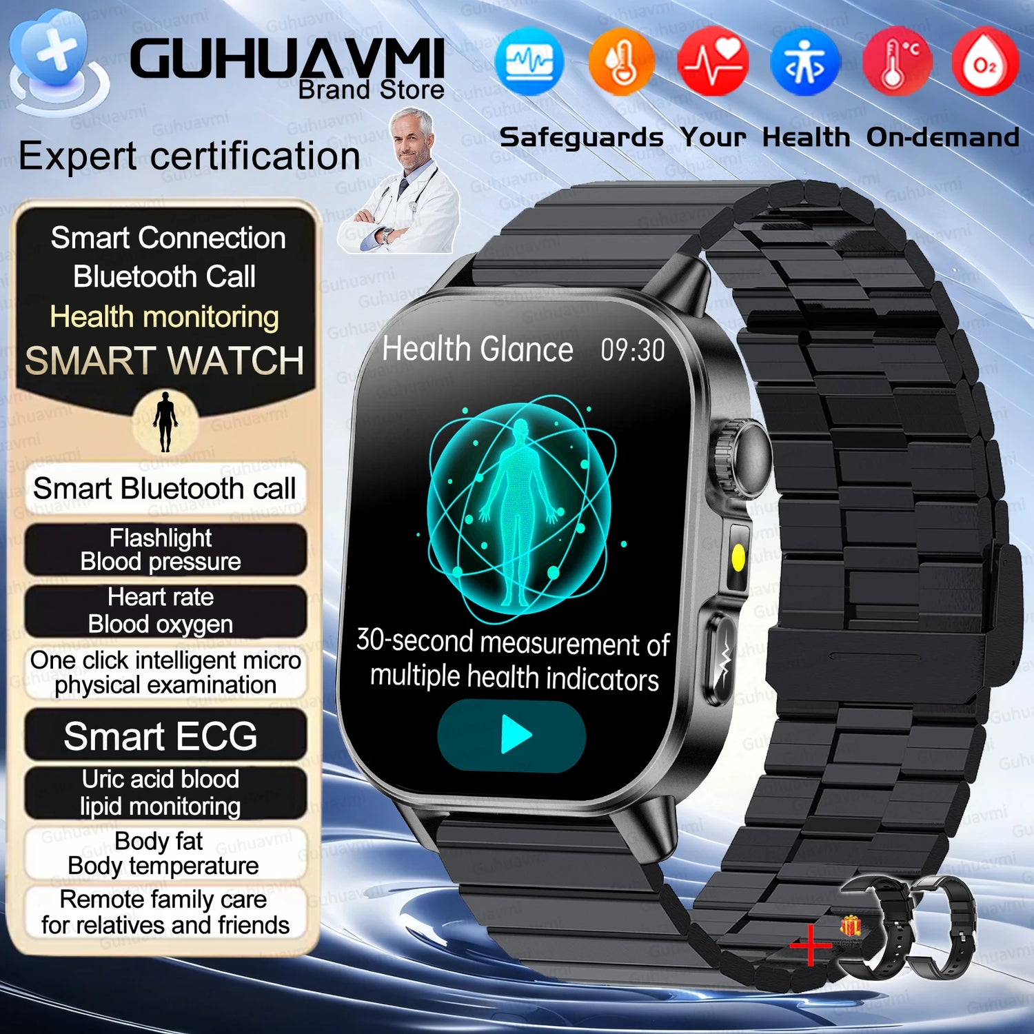 2026New ECG+PPG AI Health Diagnose Smart Watch Men Women Clock Blood Lipid BP Uric Acid Heart rate Tracker HD Call Smart Watch