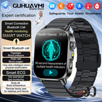 2026New ECG+PPG AI Health Diagnose Smart Watch Men Women Clock Blood Lipid BP Uric Acid Heart rate Tracker HD Call Smart Watch