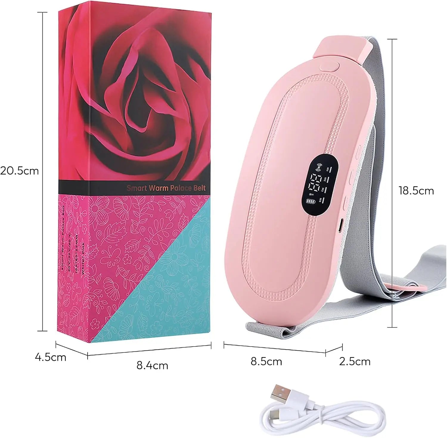 Portable cordless heating pad, fast heating pad, electric waist belt device, 3-speed vibration and heating levels, back and abdo