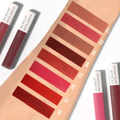 8pc/set Long-Lasting Lip Gloss Matte Waterproof Lipstick Lip Stain Non-transfer Highly Pigmented Nude Red Y2K Daily&amp;Party Makeup