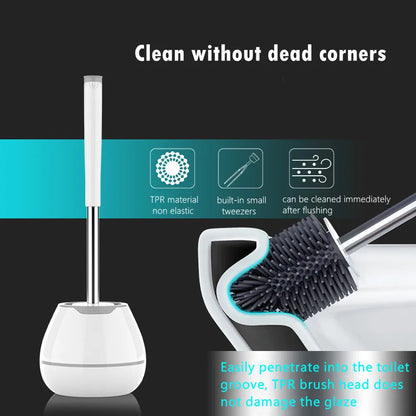 Toilet Brush WC Cleaner Floorstand Silicone Bristle Bathroom Cleaning Bowl Brush Set With Tweezers Bathroom Accessories