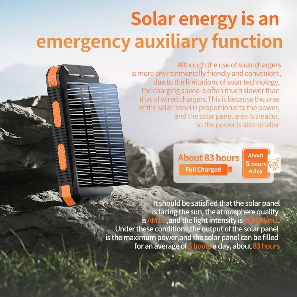 Solar Power Bank Portable Solar Charger Waterproof Dual 5V USB Ports 2 LED Light Flashlight For Cell IPhone Outdoor