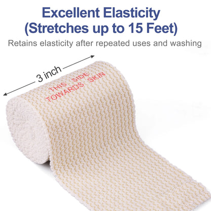 4 Rolls 3 inch x 5 yds Elastic Bandage Wrap, Cotton Compression Bandage Wrap with Self-Closure,Support &amp; First Aid for Sports