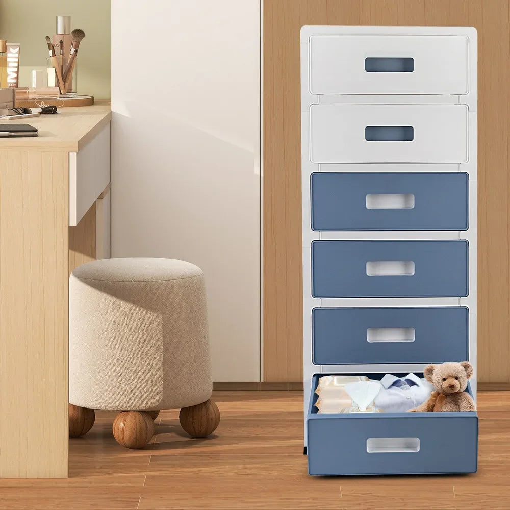33 Inch Tall 6-Drawer Storage Organizer Cabinet with Wheels, Durable Organizer Box, Plastic Dresser for Closet Bedroom Bathroom