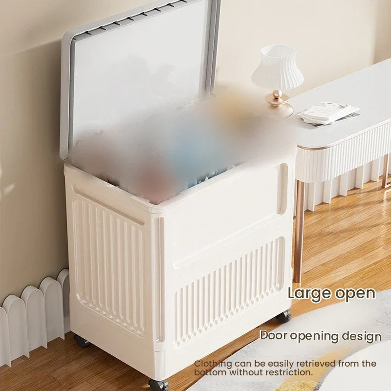Foldable wheeled dust-proof flip cover storage box, household large-capacity plastic storage box for clothes and quilts