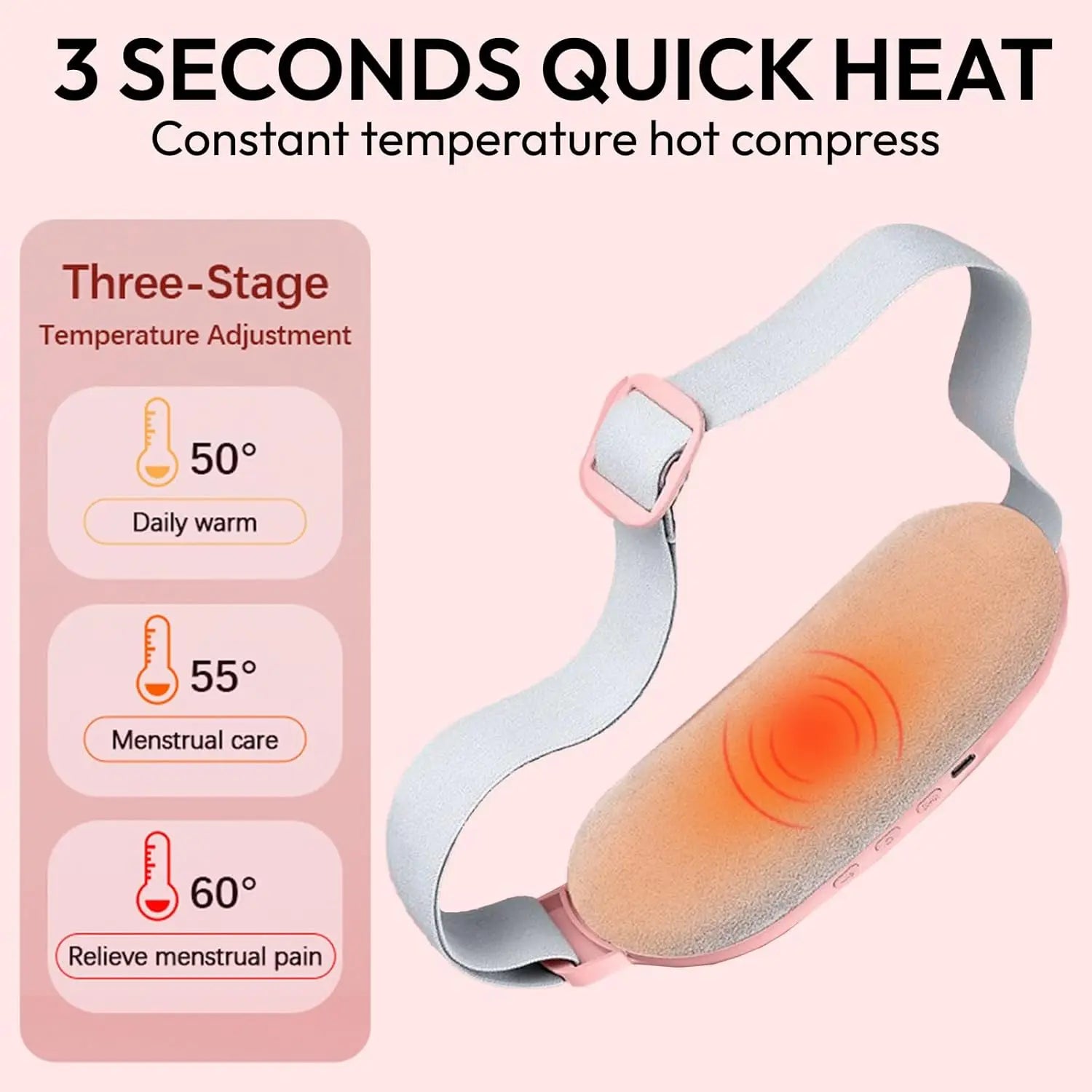 Portable cordless heating pad, fast heating pad, electric waist belt device, 3-speed vibration and heating levels, back and abdo