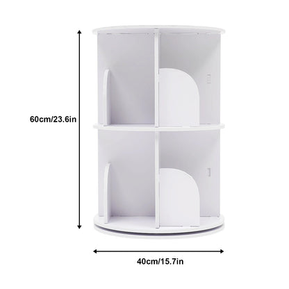2/4-Tier Wooden Rotatable Bookshelf - 360°Display Floor Standing Storage Rack, White Multifunctional Bookshelf Organizer
