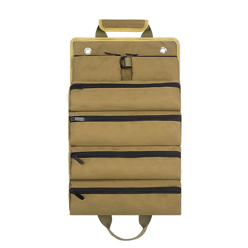 A Multifunctional Hanging Portable Repair Tool Bag, a Household Hardware Roll-Up Multi-Use Bag Made of Oxford Cloth, a Foldable