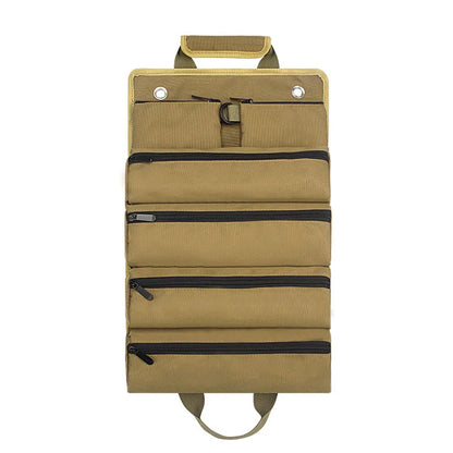A Multifunctional Hanging Portable Repair Tool Bag, a Household Hardware Roll-Up Multi-Use Bag Made of Oxford Cloth, a Foldable