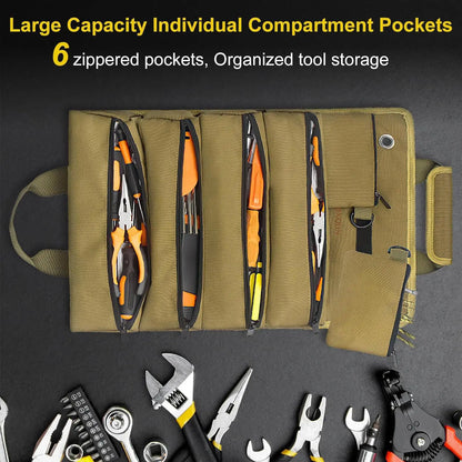A Multifunctional Hanging Portable Repair Tool Bag, a Household Hardware Roll-Up Multi-Use Bag Made of Oxford Cloth, a Foldable