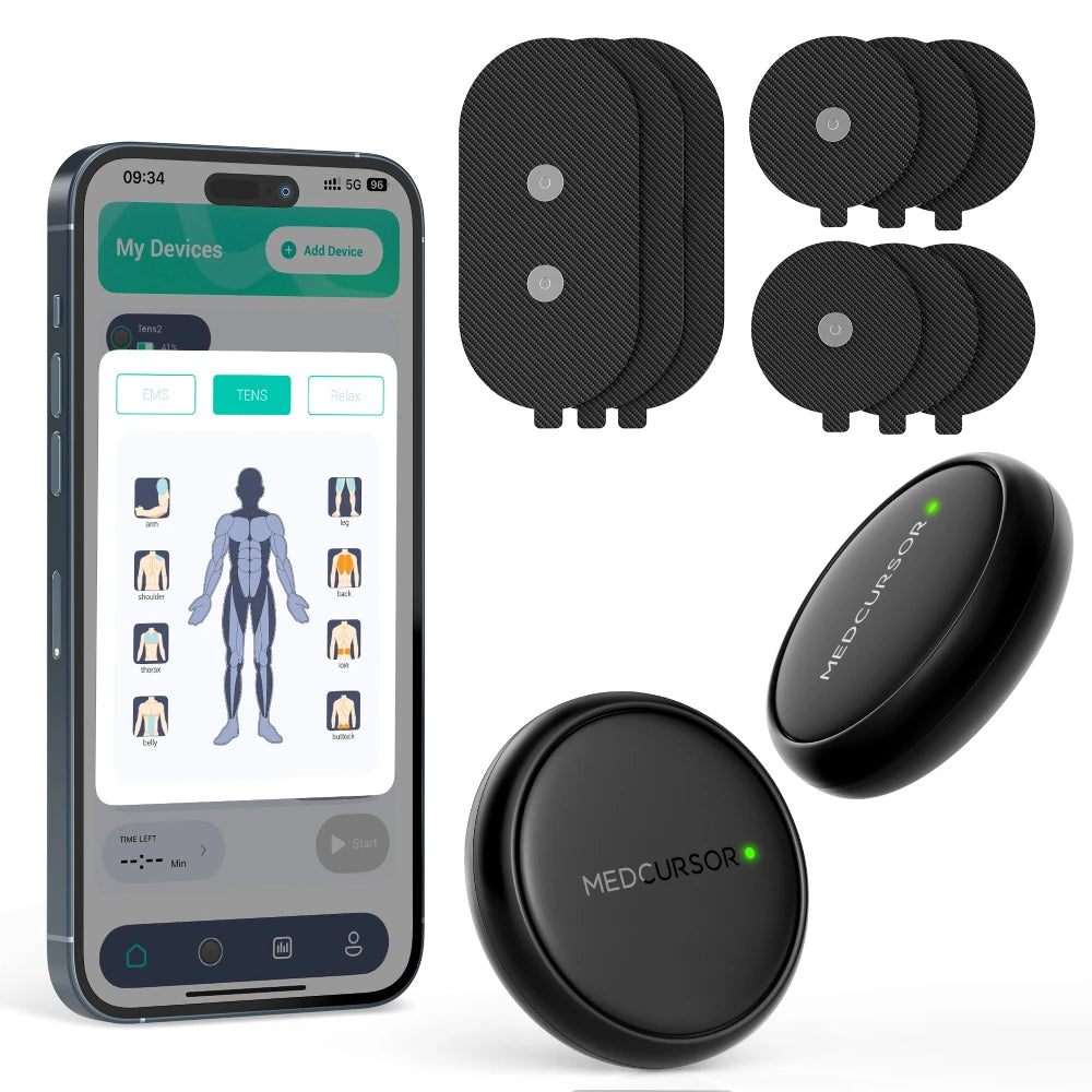 3-in-1 TENS EMS Unit Wireless, Dual Channel Muscle Stimulator 25 Intensities 8 Areas App Control Back Pain Relief Therapy