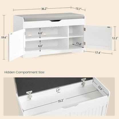 Shoe Bench with Lift Top Storage, Entryway Bench with Padded Seat Cushion, Shoe Storage Bench with 2 Adjustable Shelves