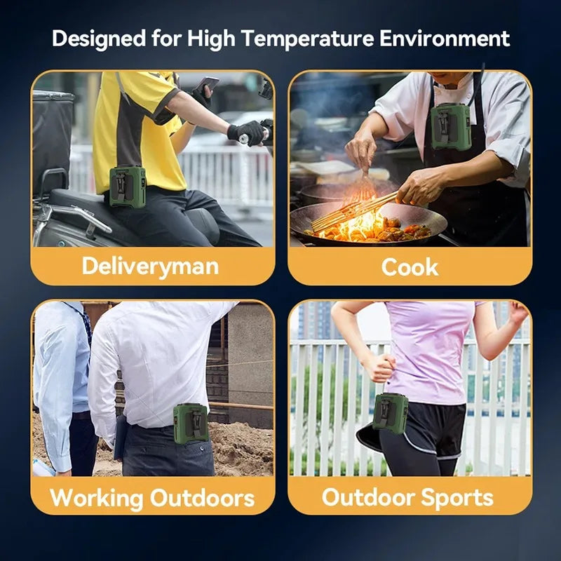 10000mAh Waist Fan Wearable Waist Fan 5 Speeds Light 40H Cooling for Outdoor Jobsite Travel Suitable for Outdoor Use Sports