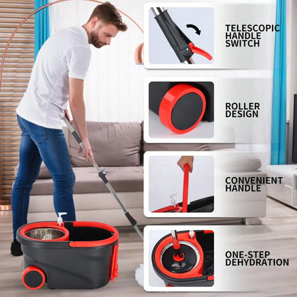Heavy Duty Rolling Spin Mop Bucket Set with Wringer, 3 Microfiber Mop Heads, Adjustable Handle for Home Floor Cleaning”