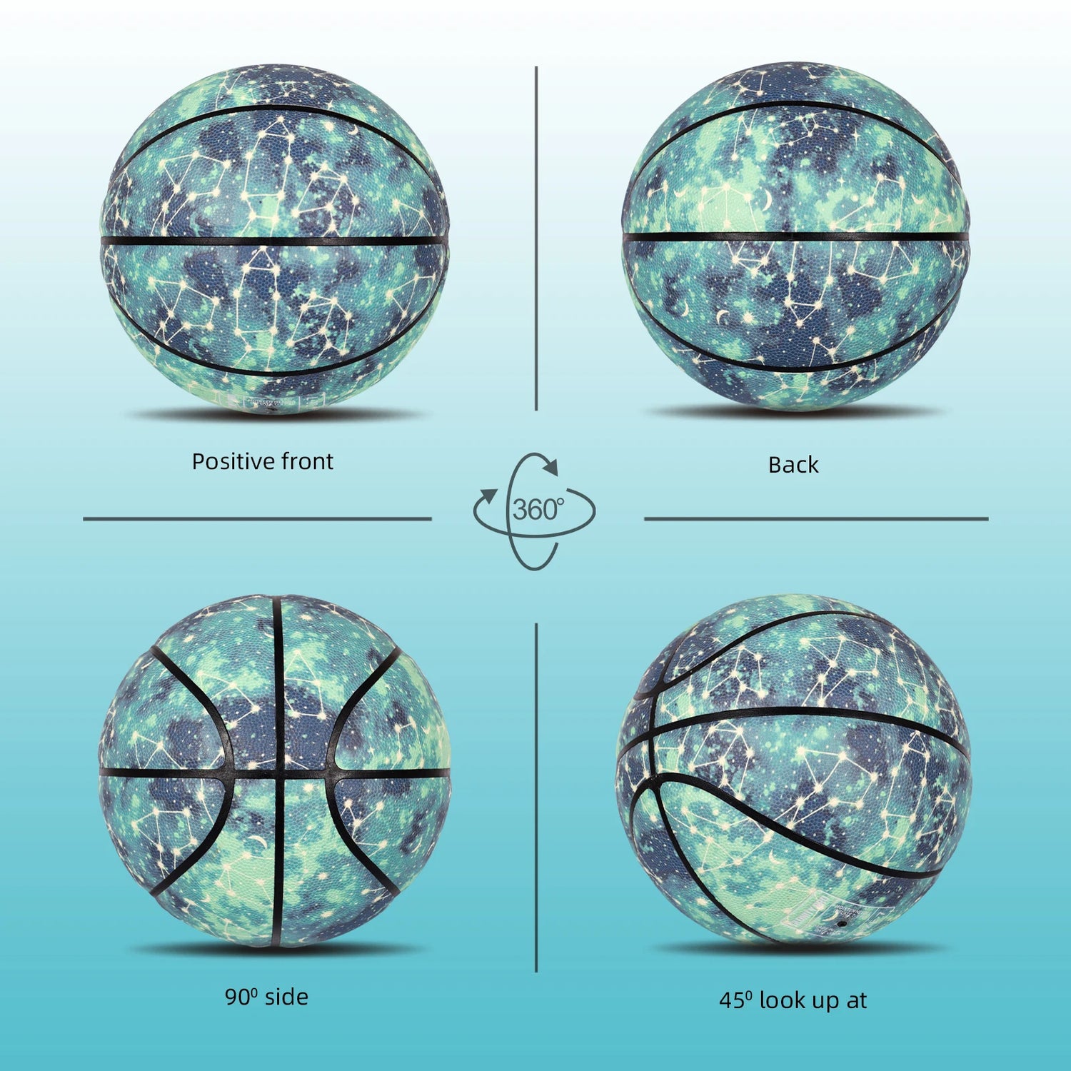 Glowing Leather Green Luminous Basketball Gift For Boys Girls,In&amp;Outdoor Night Game Ball Size 7(29.5") / 6(28.5") / 5 (27.5")