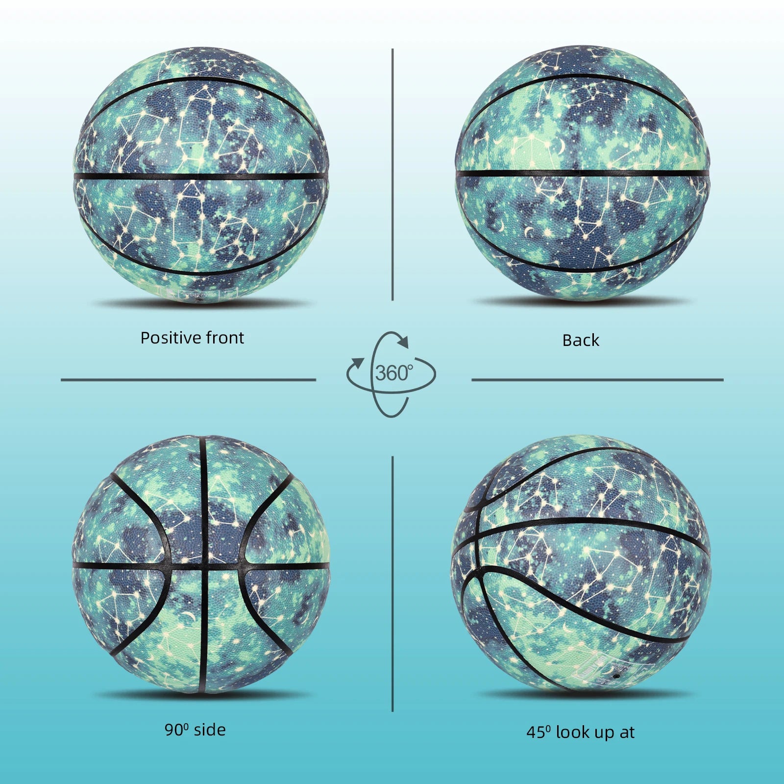 Glowing Leather Green Luminous Basketball Gift For Boys Girls,In&amp;Outdoor Night Game Ball Size 7(29.5") / 6(28.5") / 5 (27.5")